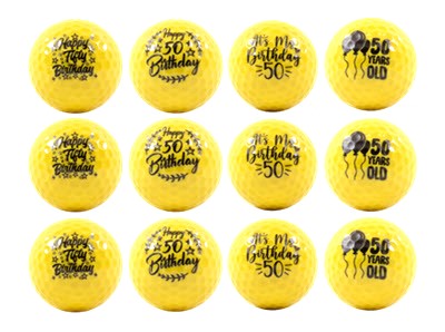 New Novelty Deluxe Happy 50th Birthday Yellow Mix of Golf Balls