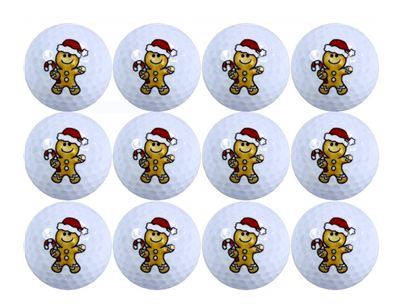 cute cartoon gingerbread man on white golf balls