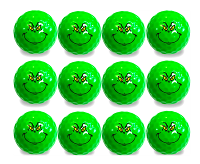 Grinch face on green golf balls