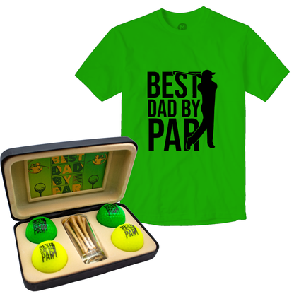 Best Dad By Par Golf Gift Set with Green T-Shirt – Premium Novelty Golf Balls, Tees & Keepsakes