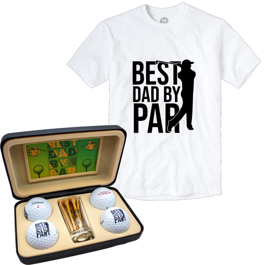 Best Dad By Par Golf Gift Set Plus T-Shirt – Premium Tru Feel Golf Balls, Tees & Keepsakes