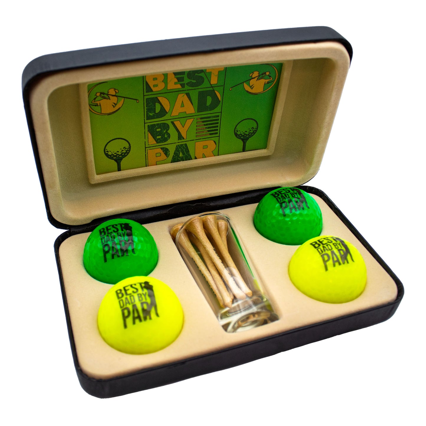 Best Dad By Par Golf Gift Set with Yellow T-Shirt – Premium Novelty Golf Balls, Tees & Keepsakes