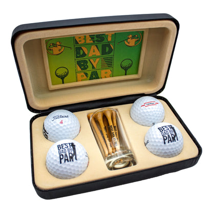 Best Dad By Par Golf Gift Set Plus T-Shirt – Premium Tru Feel Golf Balls, Tees & Keepsakes