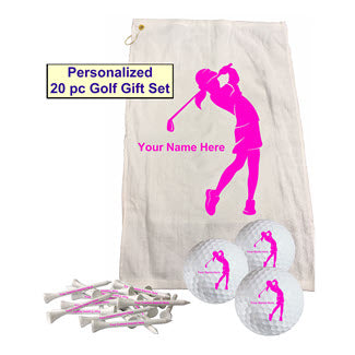 New Women's Customized Golf Towel, Balls and Tees Set - 6 color choices!