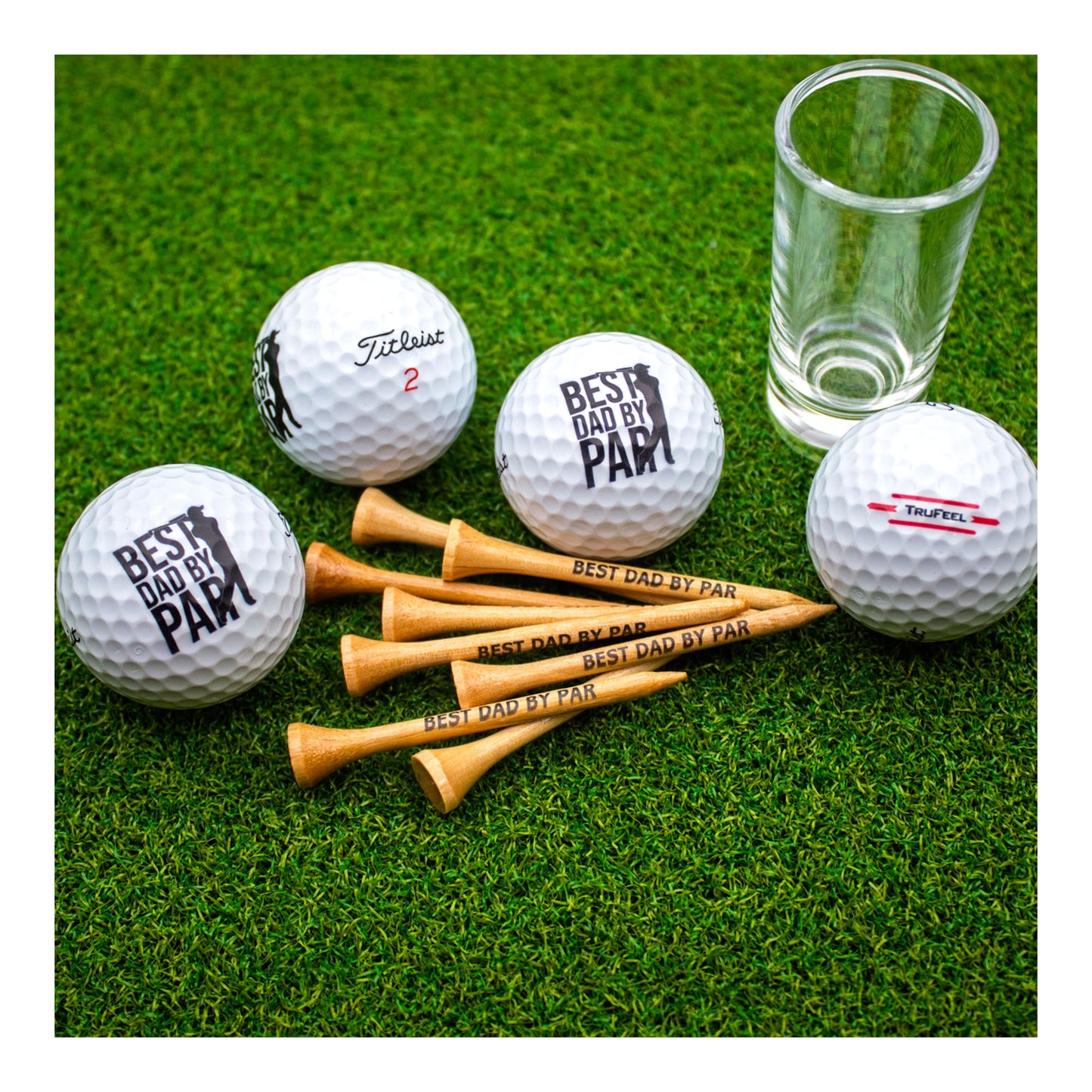 Best Dad By Par Golf Gift Set Plus T-Shirt – Premium Tru Feel Golf Balls, Tees & Keepsakes