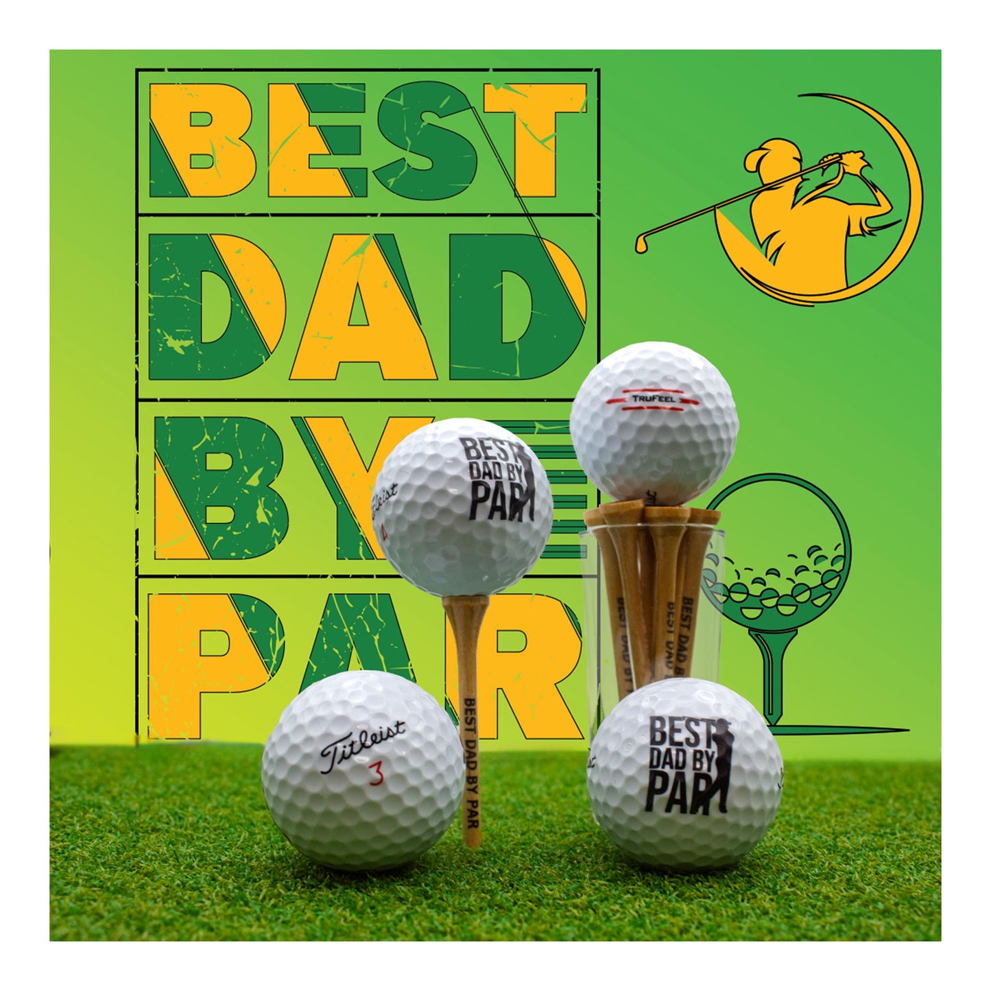 Best Dad By Par Golf Gift Set Plus T-Shirt – Premium Tru Feel Golf Balls, Tees & Keepsakes