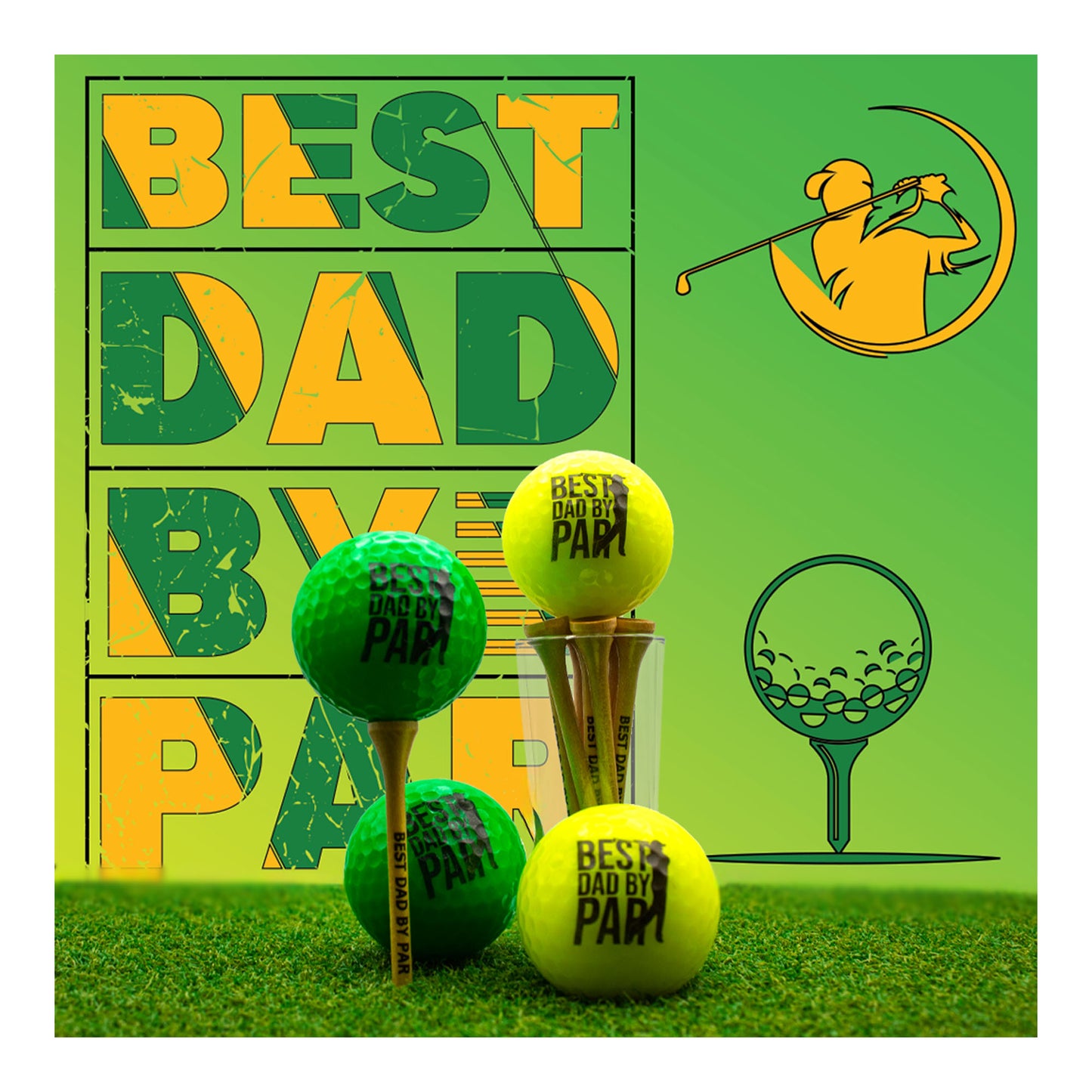 Best Dad By Par Golf Gift Set with Yellow T-Shirt – Premium Novelty Golf Balls, Tees & Keepsakes