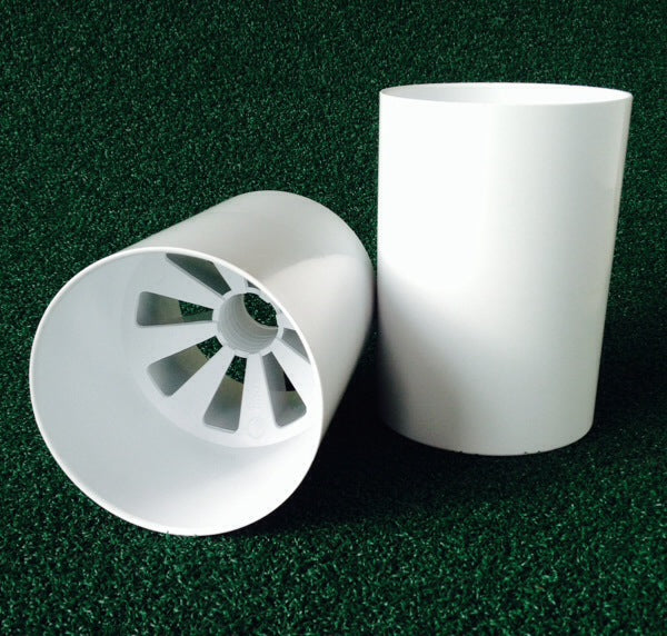 die cast aluminum mini golf hole cup with white finish