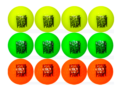 best dad by par written on neon green, neon yellow and neon orange golf balls