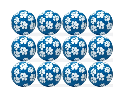 white puppy paw prints on blue golf balls