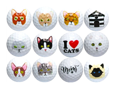 cute cat faces and I love Cats on white golf balls