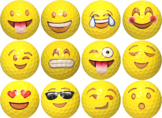 smile emojis on yellow golf balls