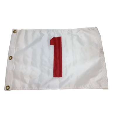 Set 1-9 of White Flags with Red Numbers with Grommets (20″ x 14″)