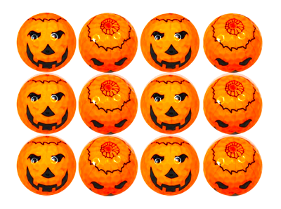 jack o'lanterns on orange golf balls