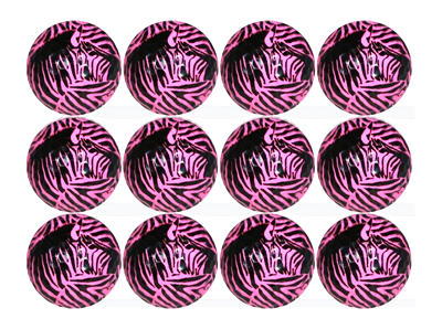 black and pink zebra stripes and face on golf ball