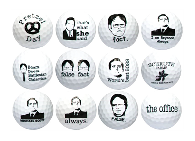 faces and quotes from tv show the office on white golf balls
