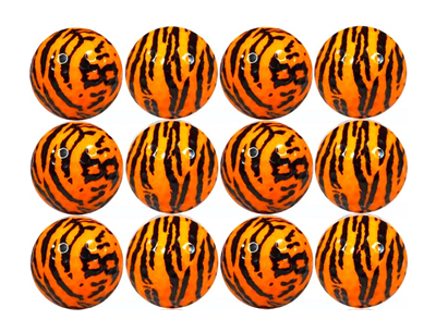black and orange tiger stripe print on golf balls